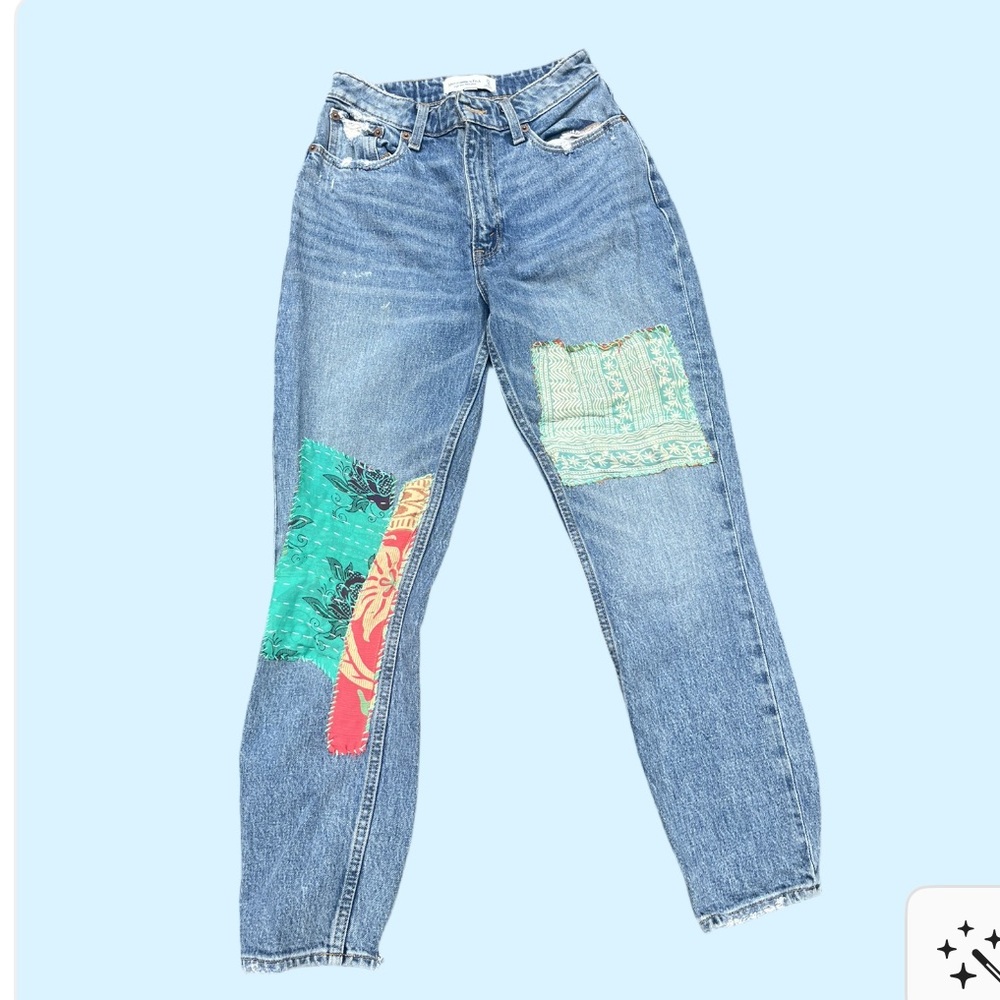 Abercrombie high rise mom Patchwork Denim Jeans